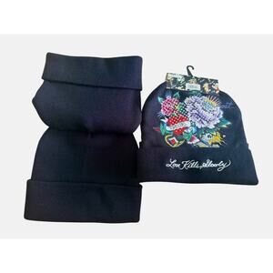 Ed Hardy 2 Pack Beanie Hats Black NEW w/TAGS Love Kills Slowly Women’s Hats